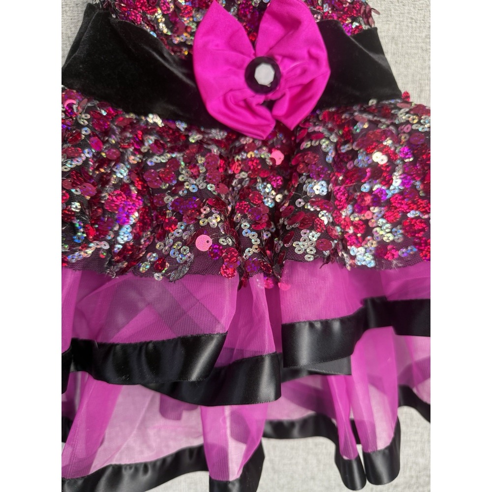 A Wish Come True 'Don't Worry' 18885 Jazz Tap Dance Costume Pink Black Bow MED - Picture 3 of 8